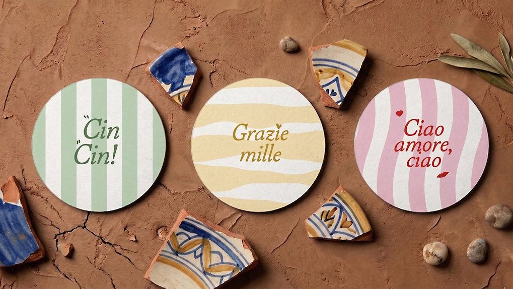 Sottobicchieri: Cin Cin, Grazie mille, Ciao amore ciao